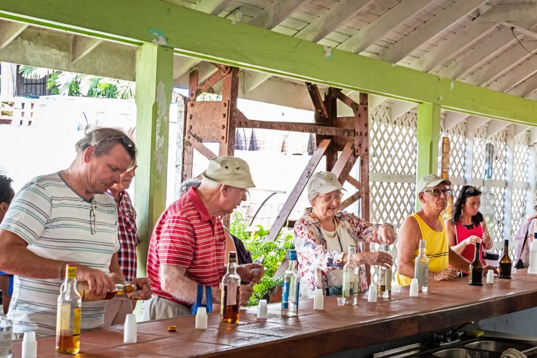 Guests enjoying a Saint Lucia rum tasting