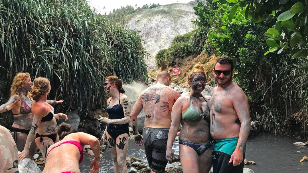 Guests enjoying the Soufriere mud baths