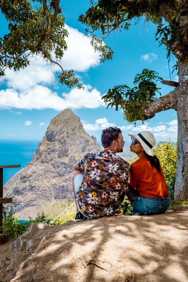 Couple enjoying a Piton viewpoint in Saint Lucia